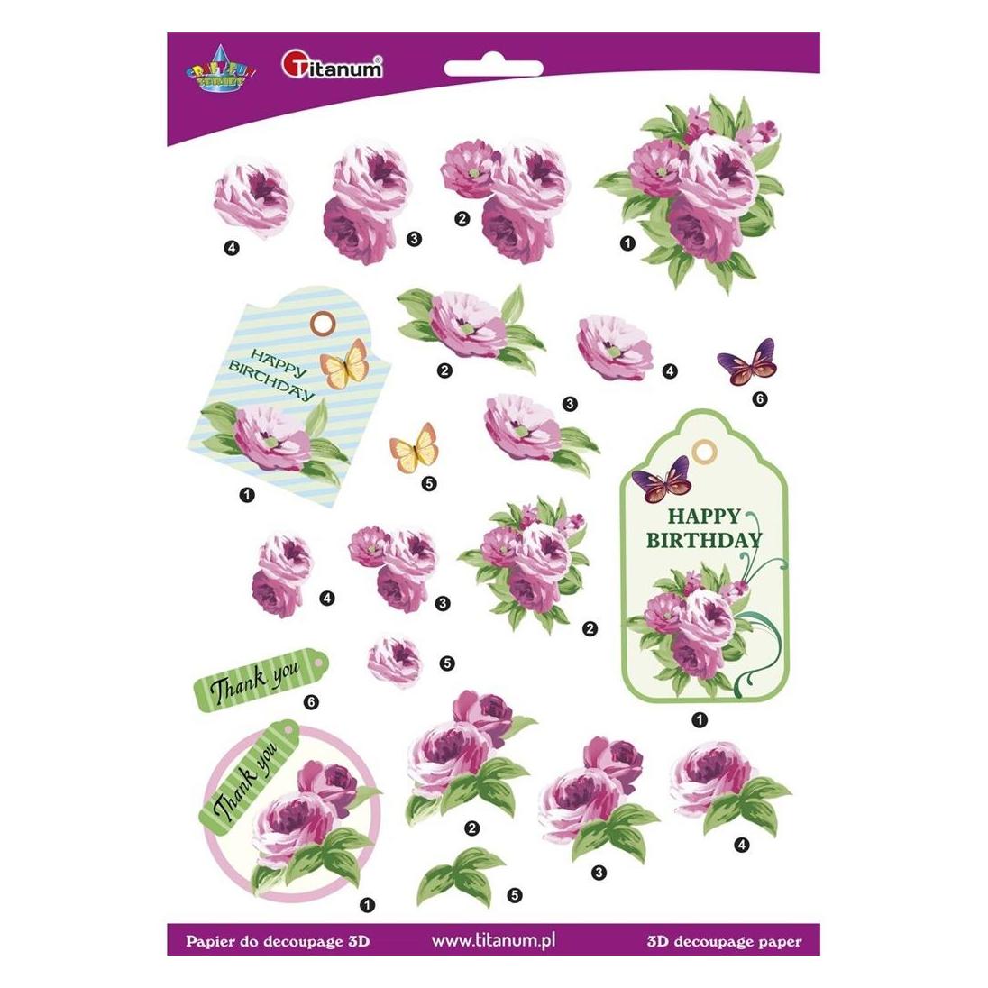 Titanum Decoupage-Papierbogen mit 3D-Blumen und Pfingstrosen (41957963)