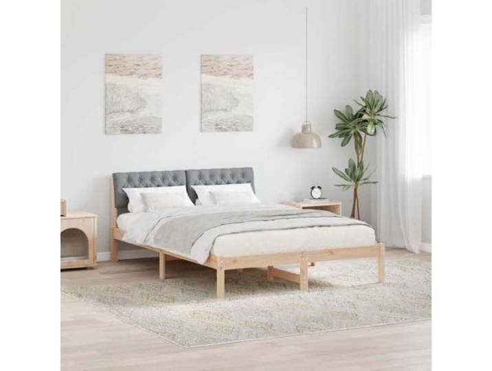 Massives Kiefernholz Wandmontiertes Kopfteil Plattform Bettrahmen Braun 150 Bettgestell Massivholz Kiefer 150x200 cm Braun Hellgrau mit Polster Kopfteil Lattenrost Stabil