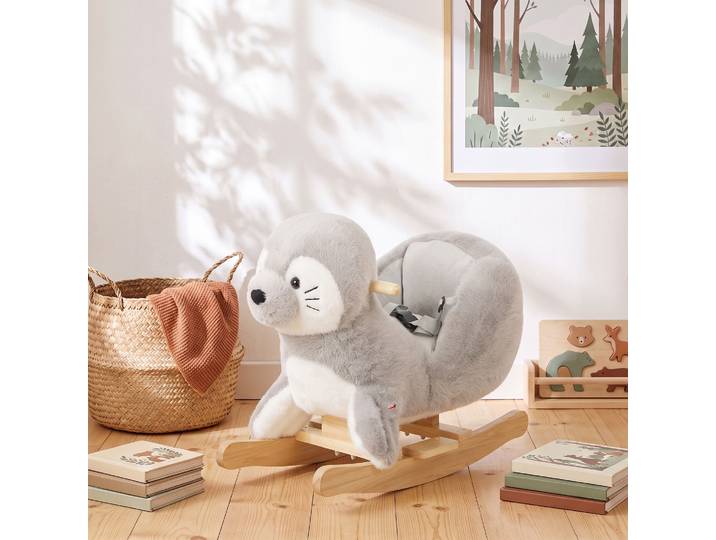 AIYAPLAY Cheval à Bascule Phoque 1-3 Ans Ceinture Gris Sons