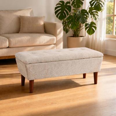 toswini 42.13-Inch Linen Ottoman Bench with Solid Wood Tapered Legs