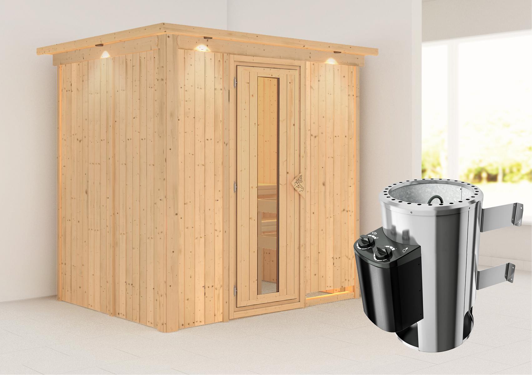 KARIBUHOLZT Sauna Fanja Front 3,6kW int.Strg m.Isoliertür u.Dachkr 16879999