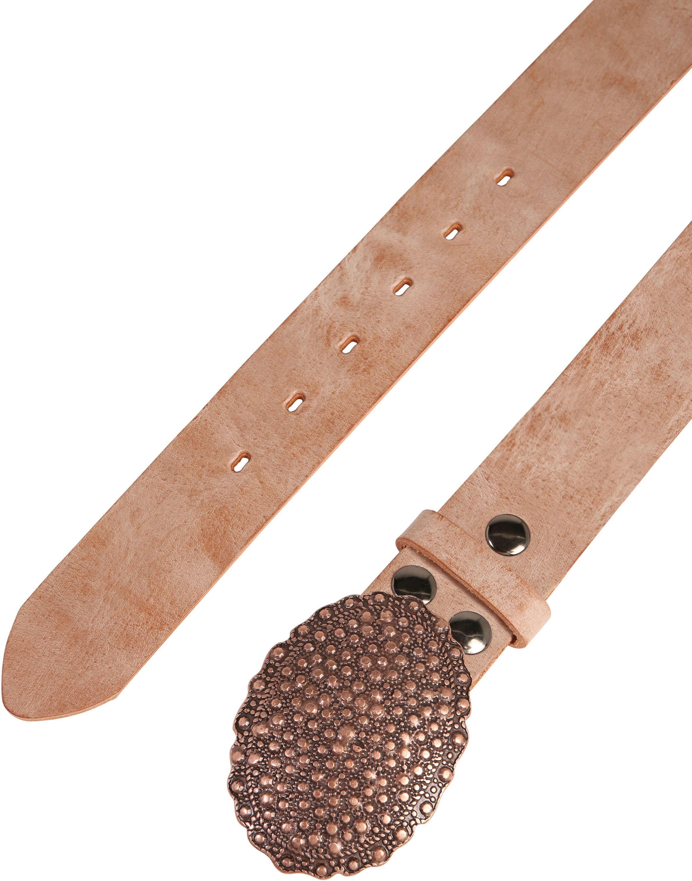 Ledergürtel RETTUNGSRING GÜRTEL, Damen, Gr. 100, beige (natur), Leder, unifarben, Gürtel Ledergürtel, mit austauschbarer Schliesse »Oval Nieten Kupfer« natur 100