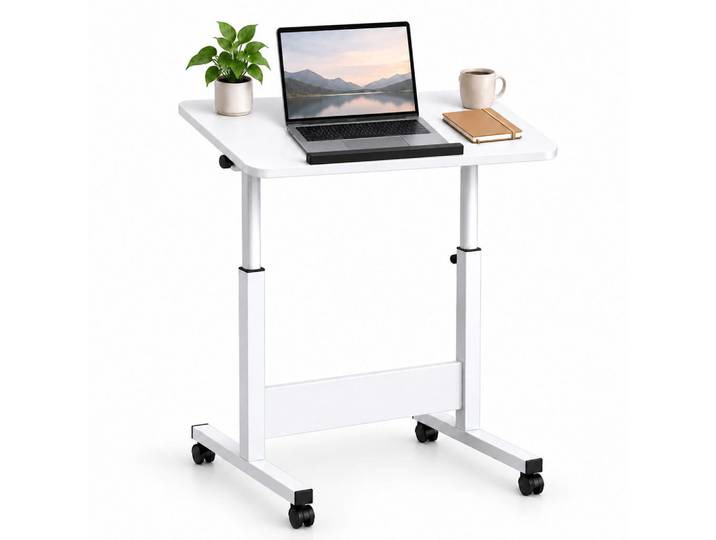 Relaxdays Laptoptisch Weiß höhenverstellbar mit Rollen, Metall, Holzwerkstoff, Kunststoff, 60x90x40 cm, Büromöbel, Schreibtische, Computertisch