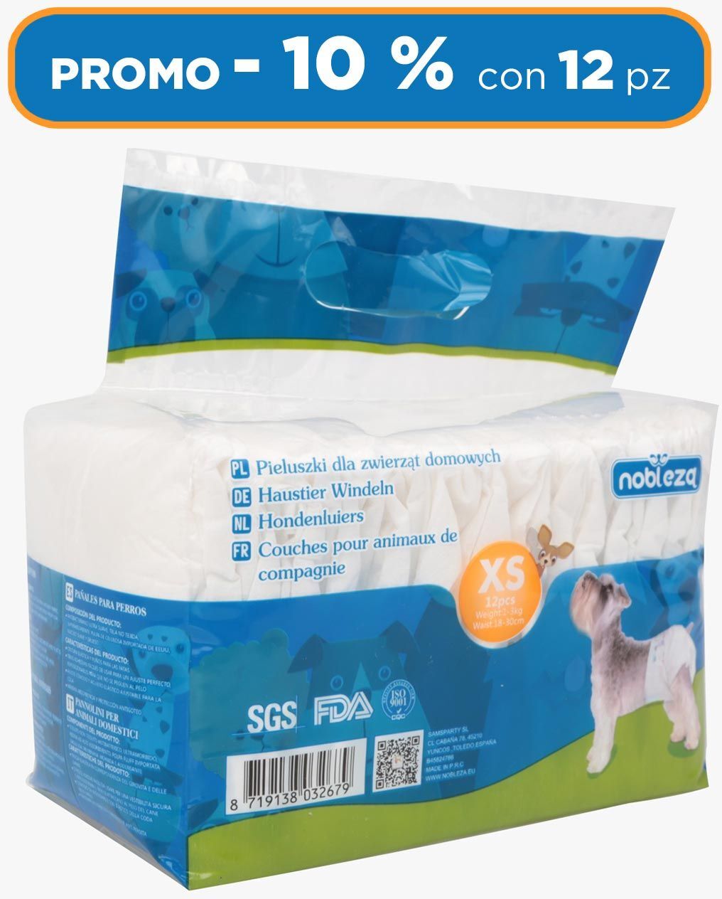 Nobleza Pannolini per Cani Igienici Usa e Getta Promo 12 Confezioni XS-12pacchi