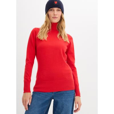 Rollkragenpullover BONPRIX "Feinstrick-Rollkragenpullover", Damen, Gr. 44/46 (L), rot (lavarot), Feinstrick, Obermaterial: 70% Baumwolle, 30% Polyamid, unifarben, schmal normal, ohne Ausschnitt, Rippbündchen, Pullover Rollkragenpullover, aus...