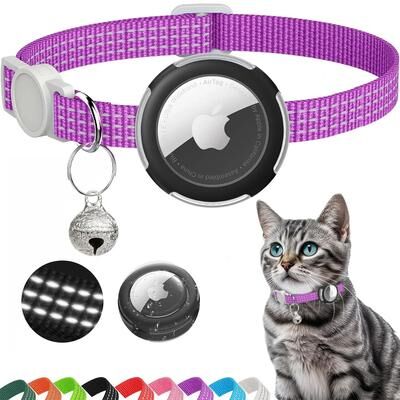 Inspired Living Lightweight AirTag Holder Cat Collar For Indoor And Outdoor Cats purple(no Tracker)