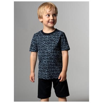 Schlafanzug TRIGEMA "TRIGEMA Shorty-Pyjama mit Smiley-Muster", Jungen, Gr. XS, blau (navy), Single Jersey, 100% Baumwolle, Rundhals, Homewear-Sets Schlafanzug