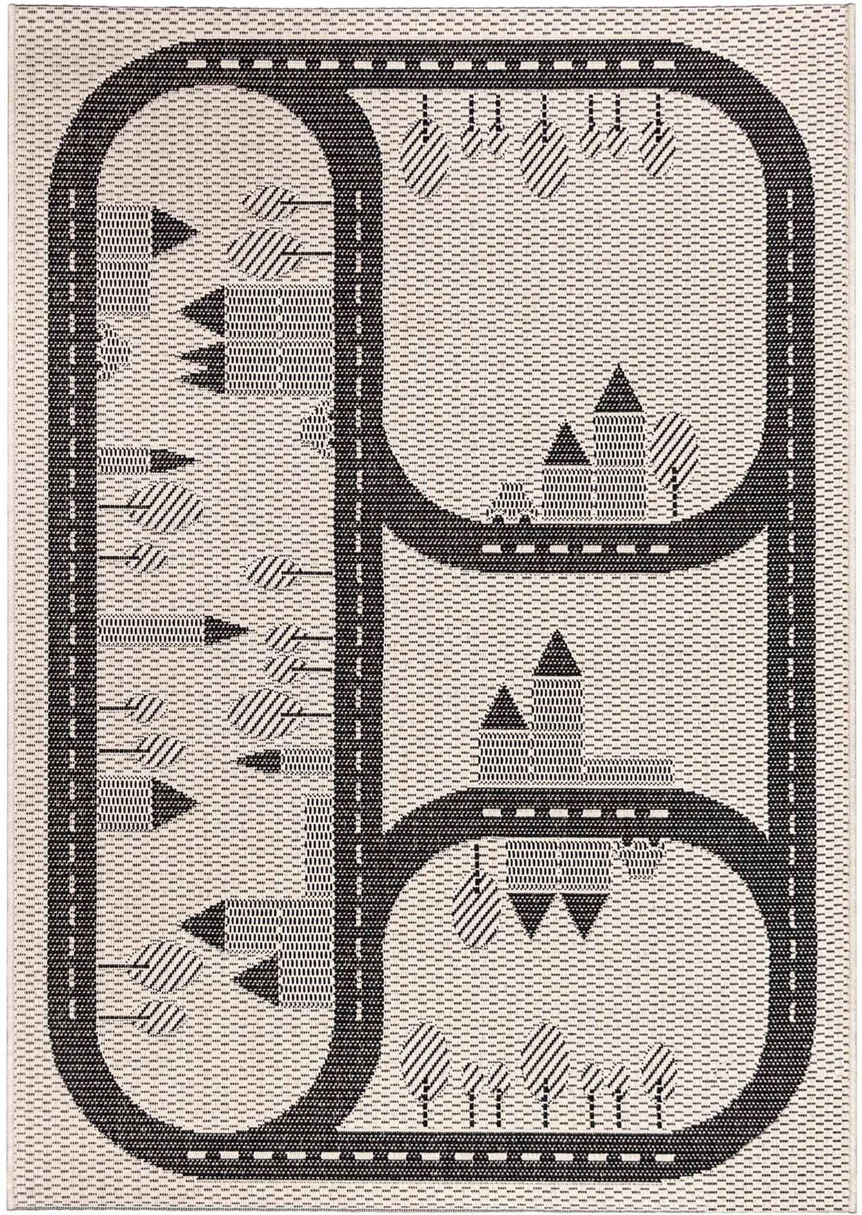 Kinderteppich "CABANE - Streets", schwarz, B:120cm H:3mm L:170cm, Polypropylen (PP), PRIMAFLOR-IDEEN IN TEXTIL, Teppiche, Kinderteppich, Flachgewebe, Strassen-Spiel-Teppich, In- und Outdoor geeignet schwarz B : 120cm 1 Stk., 3mm, L: 170cm