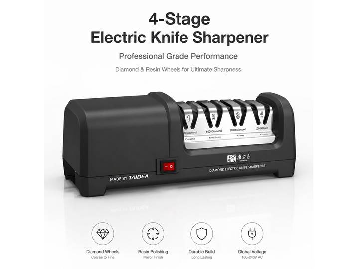 Affûteur de couteaux électrique TG2102, 4 étapes pour affûter et polir, 20 degrés pour couteaux de cuisine