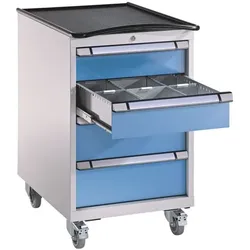THURMETALL Mobiler Schubladenschrank, einbahnig, 4 Schübe blau, 60.5x99.2x69.5 cm