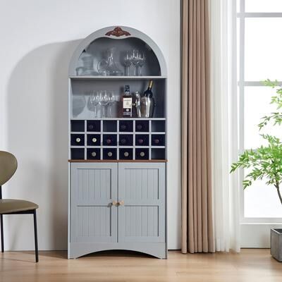 Arched Wood Wine Cabinet with Removable Wine Rack, MDF Anti-Scratch Surface Storage Bar Cabinet with Adjustable Shelves