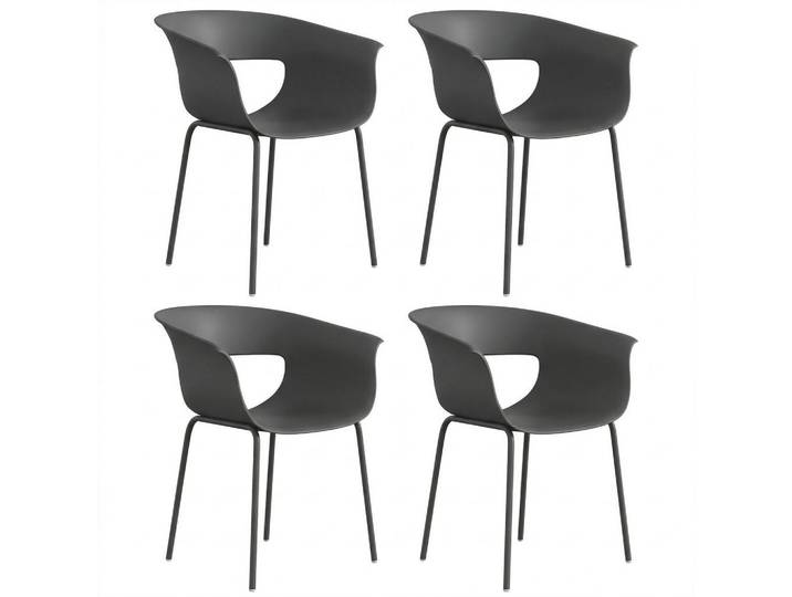 Outsunny Gartenstühle-Set 4-Tlg. aus Metall Kunststoff Dunkelgrau, 51x74x61 cm, Gartenmöbel, Gartensessel, Gartenstühle
