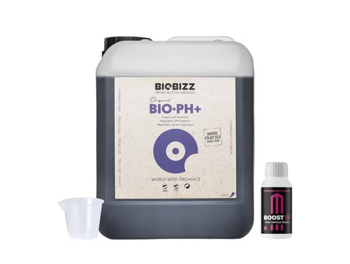 GROWMANIA Bio Up von BioBizz 10L + Probe Boost Up von Up Nutrients + Messbecher Professioneller pH-Erhöher Für die Landwirtschaft im großen Maßstab und kommerzielle Produktion