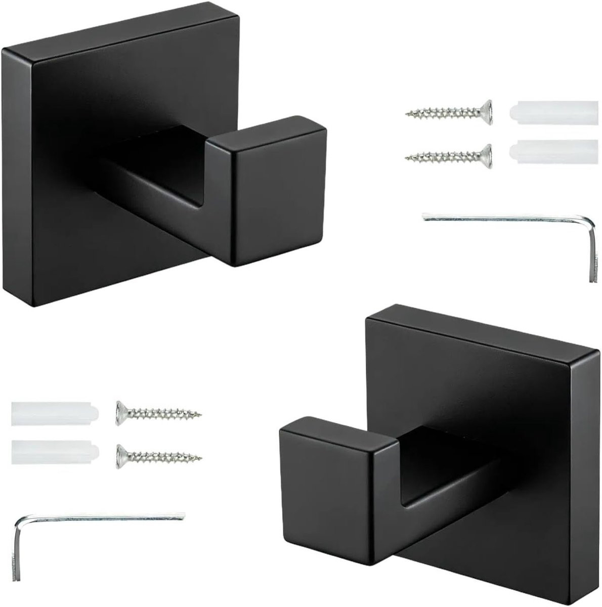 Set van 2 RVS Handdoekhaken met Zwart Matte Afwerking voor Badkamer, Balkon en Woonkamer
