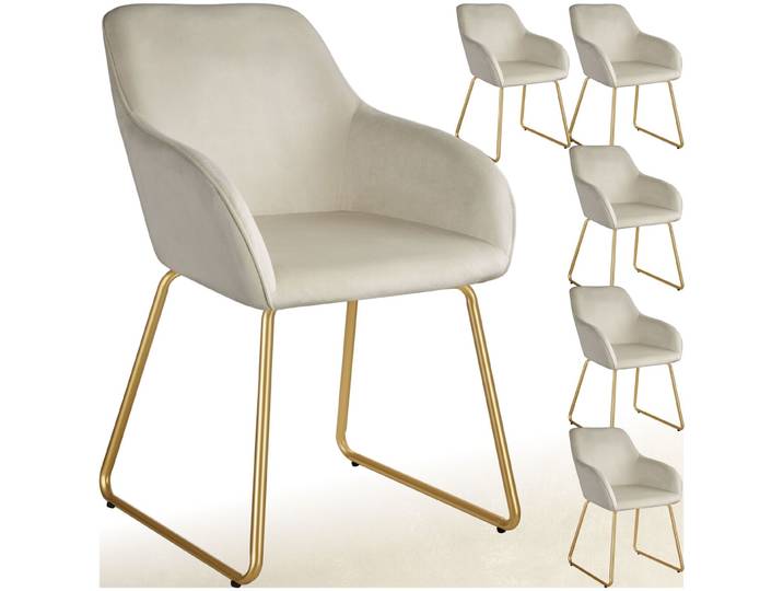 Esszimmerstuhl Jeane, Samtoptik, Kufengestell - Samtoptik creme/gold, 6er Set