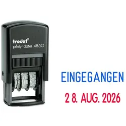 trodat Datumstempel 4850/L mit Text "Eingegangen" selbstfärbend - blau rot