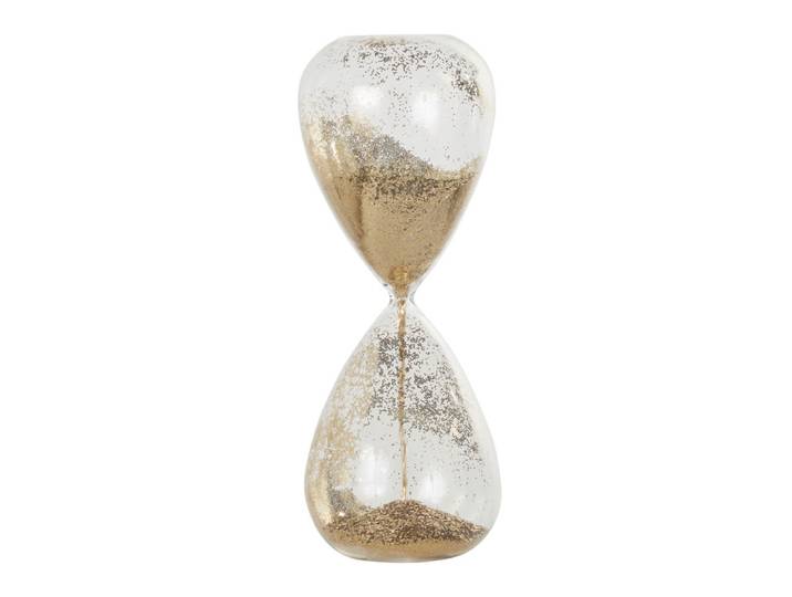 Sanduhr aus kupferfarbenem Glas mit goldfarbenen Pailletten, H40cm