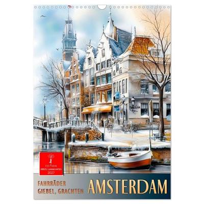 Amsterdam - Fahrräder, Giebel, Grachten (Wandkalender 2027 DIN A3 hoch), CALVENDO Monatskalender