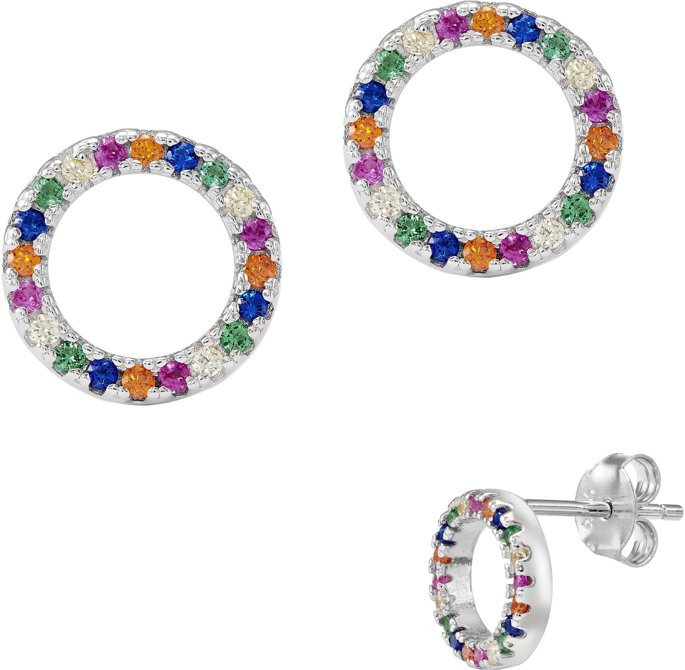 Paar Ohrstecker FIRETTI "Schmuck Geschenk Silber 925 Ohrschmuc Glitzer Regenbogen", bunt (silberfarben, blau, grün, gelb, rot, orange, blau, grün, gelb, rot, orange), Ohrringe, Damen, 9,5mm, Silber 925 (Sterlingsilber), Paar Ohrstecker, Made in Germany - 
