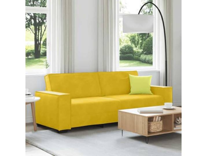 HEFZGDB 3-Sitzer Sofa Gelb 180 cm Samt Stoff Polster Sofa mit Holz Metall Gestell, Breite Armlehnen und Dicke Polsterung für Wohnzimmer Büro, Bequem Entspannen Lesen Fernsehen,