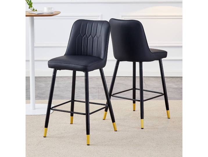 Lot De 2 Tabourets De Bar 100 Cm\, Tabourets Hauts En Pu Noir Avec Structure Métal\, Repose-pieds Confortable Pour Cuisine Et Bar