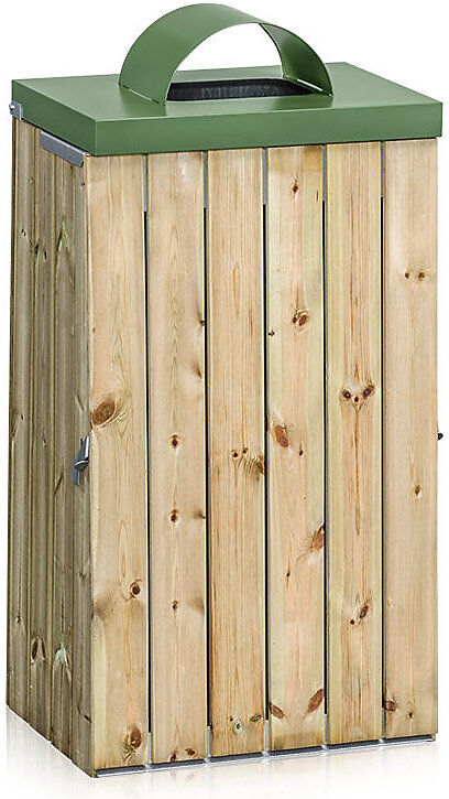 kaiserkraft Außen-Abfallsammler mit Holzverkleidung, 125 l, BxHxT 600 x 1030 x 380 mm, Deckel mit Einwurfloch