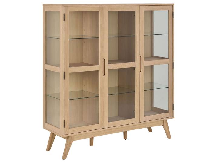 Vitrine ACTONA GROUP Marte , eiche, weiß pigmentiert, B:140cm H:148cm T:40cm, Holz teilmassiv, Schränke, Vitrine, ölbehandeltes Eiche Furnier, 2 Türen, klar Glas, 140x40x148 cm