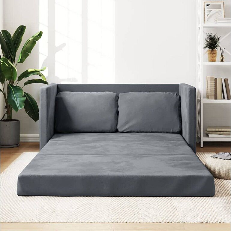 Clicnbuy Sofá cama de suelo 2 en 1 terciopelo gris oscuro 122x204x55 cm