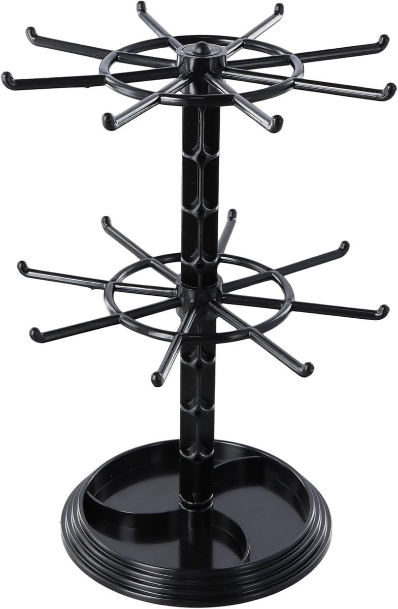 Zwarte roterende sieraden display standaard met 2 niveaus voor kettingen en sleutelhangers