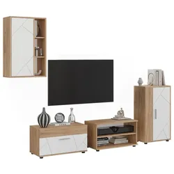 Vicco, Wohnwand, Wohnwand Berno, Goldkraft Eiche/Weiss, 4-teiliges Set (28.30 x 50.10 x 78.40 cm)