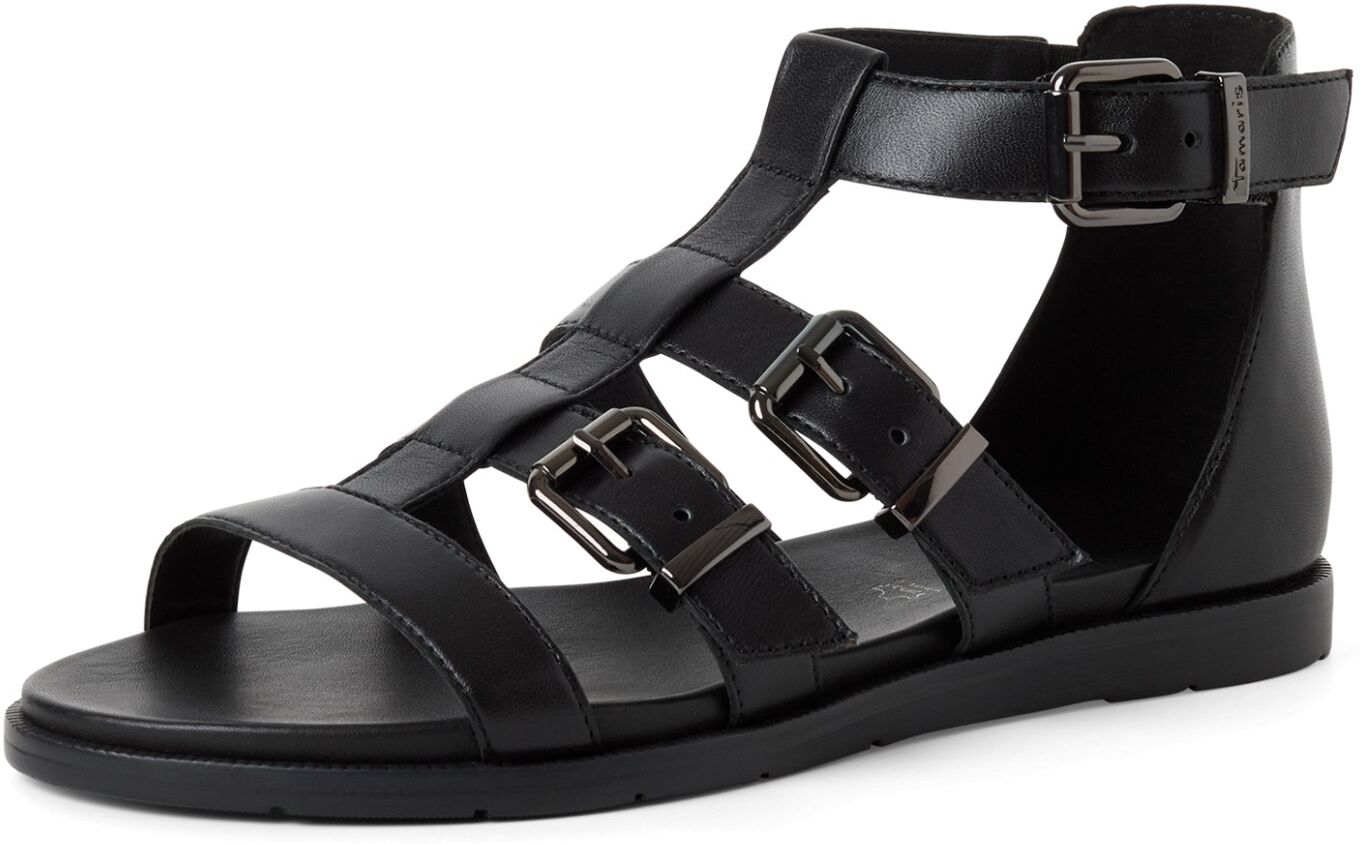 Sandalette TAMARIS, Damen, Gr. 36, Synthetik Textil, schwarz, Leder, unifarben, Schuhe Sandalette, Riemchensandale, Schaftsandale mit geschlossener Ferse