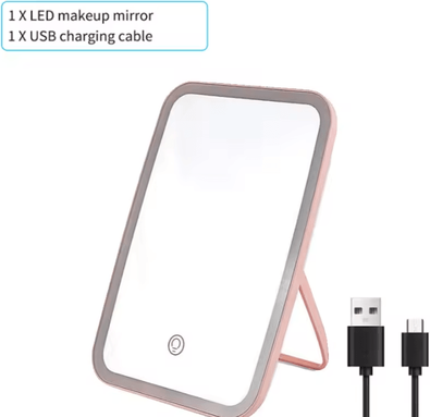 Inspire Curations USB LED Vanity Mirror Lights Foldable Tricolor Makeup Mirror Light With Dimmable Brightness pink