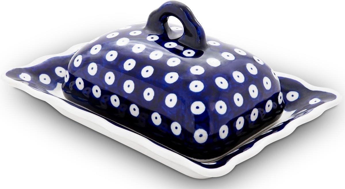 Handgemaakte botervloot met deksel - Blauw wit - 125 gram