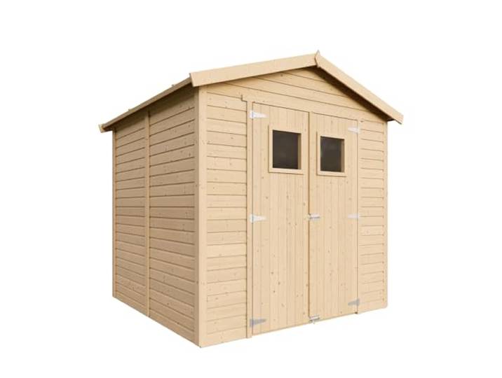 TIMBELA M351+M351G – Tuinhuisje van Natuurlijk Hout met Geïmpregneerde Vloeren - Buitenberging met Ramen - H228x222x233 cm/4,2 m² - Natuurlijke Houten Schuur - voor Gereedschaps- en Fietsenstalling