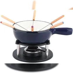 CS KOCHSYSTEME, ALPEN Fondue Set blau, Gusseisen emailliert, backofenfest,induktionsgeeignet