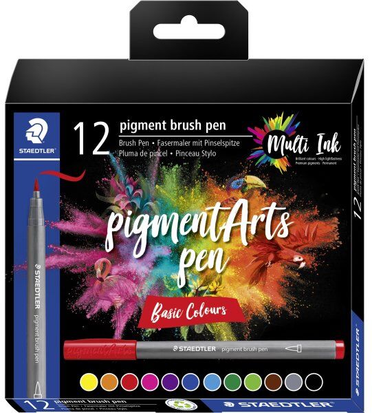 Staedtler 371 Brush Pen   Basic   12 Farver
