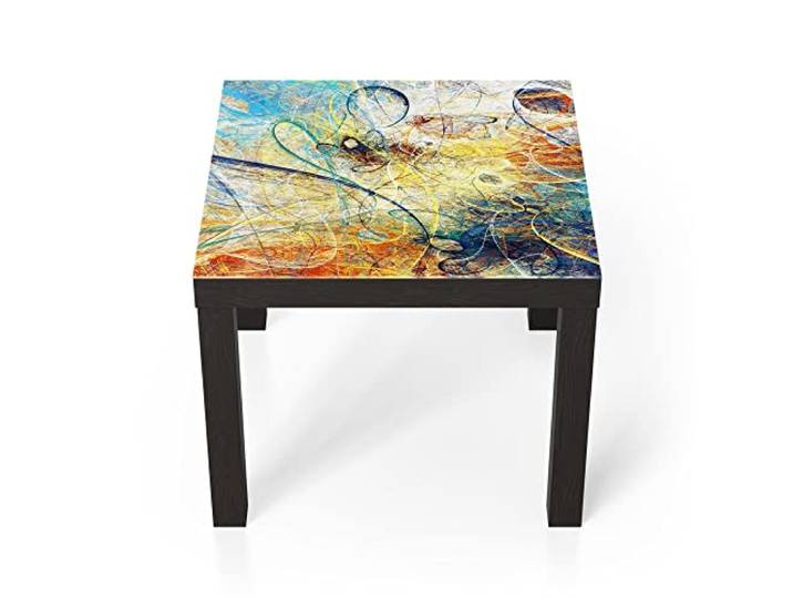 DEQORI Glastisch schwarz klein 55x55 cm Motiv Lebhafte Kritzelei ausgefallener Beistelltisch aus Glas Hochglanz Couchtisch fürs Wohnzimmer moderner Couch Tisch mit Design