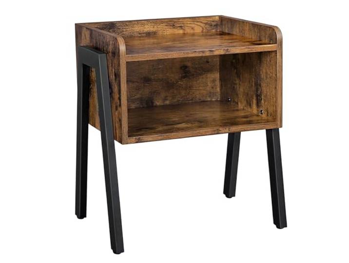 VASAGLE Nachttisch, Beistelltisch, Sofatisch mit Metallrahmen, stapelbar, mit offenem Fach, Industrie-Design, vintagebraun-schwarz LET54X