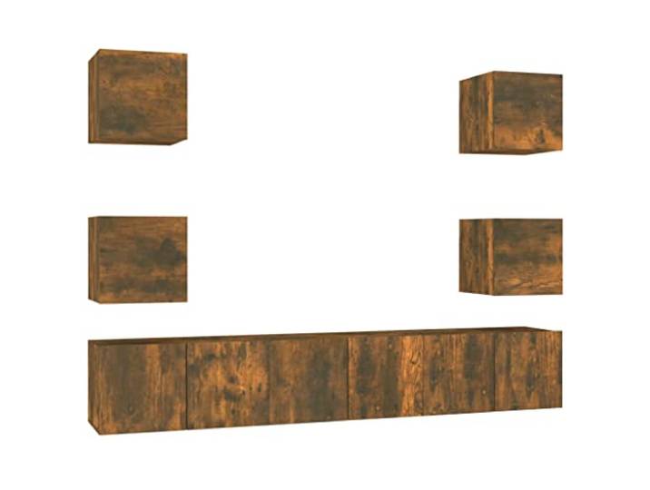 LMTYOENFG 7-TLG. TV-Schrank-Set Wandmontage Räuchereiche Holzwerkstoff Flexibles Hängeboard-Set für Wohnzimmer & Schlafzimmer mit reichlich Stauraum aus robustem Holzwerkstoff.