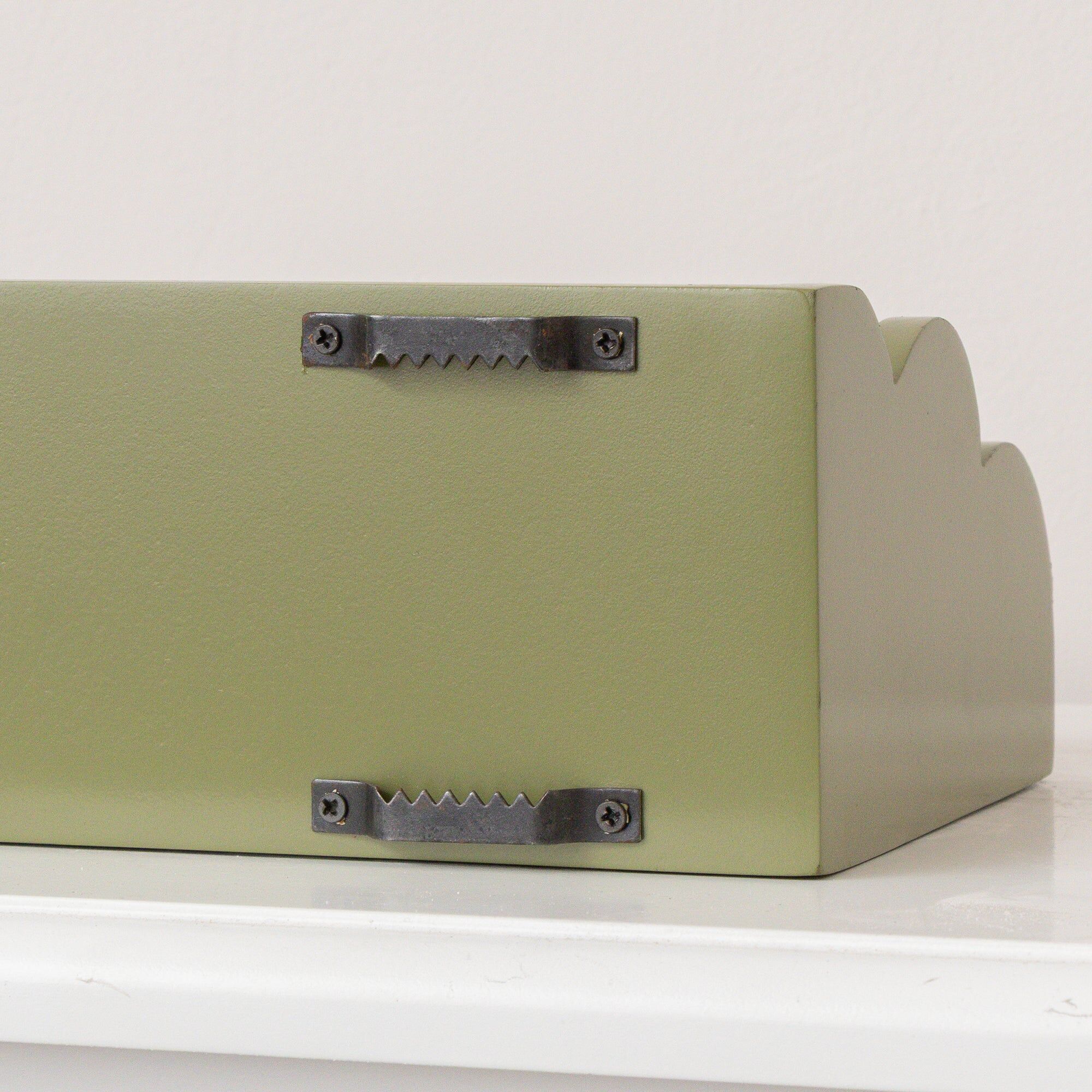 Large Green Scalloped Wall Storage Shelf - 61cm Wood