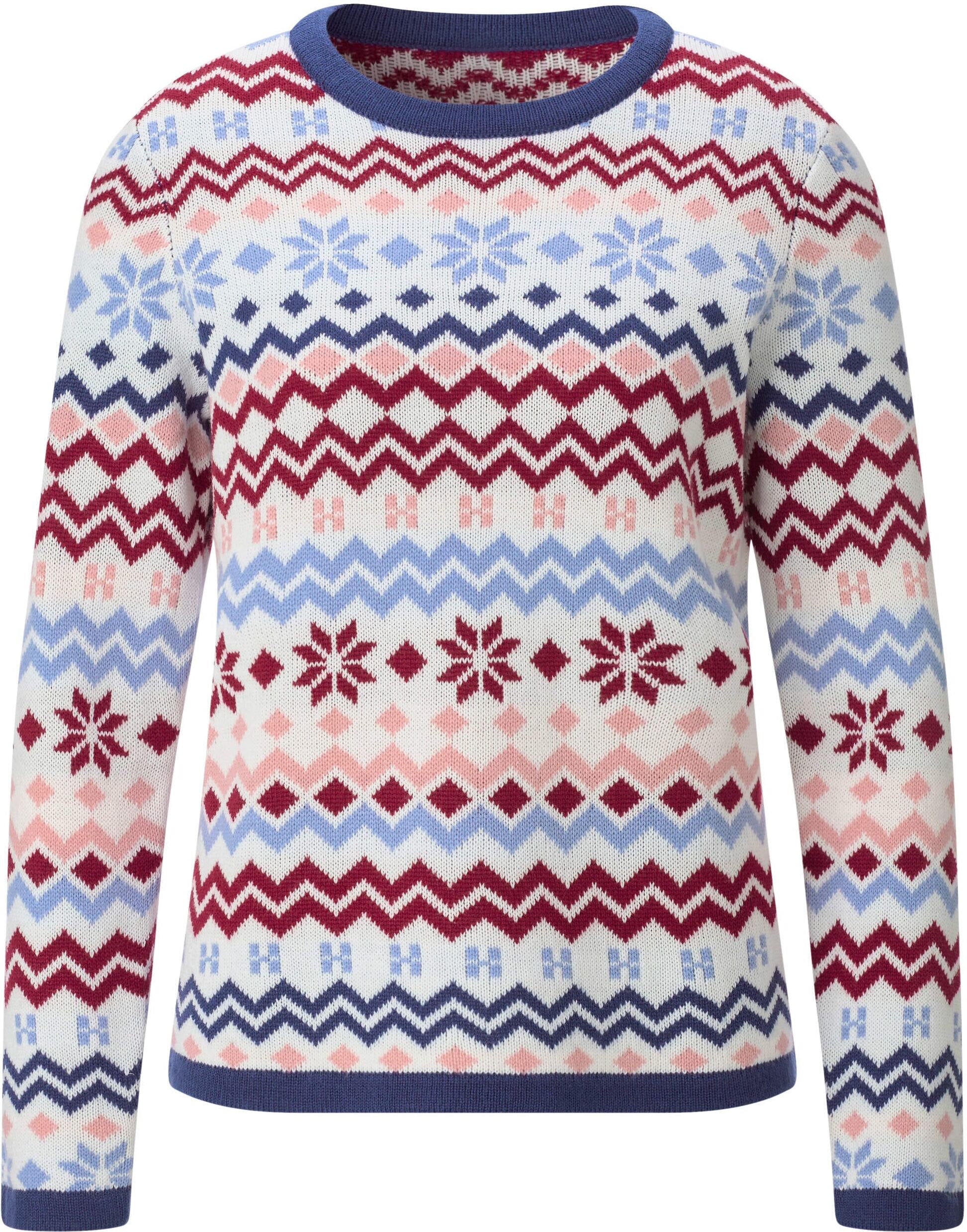 Sieh An! Strickpullover SIEH AN "Norwegerpullover Norwegerpullover", Damen, Gr. 54, bunt (ecru, rosenquarz, gemustert), Jacquard, , Basic, Rundhals, Pullover Strickpullover
