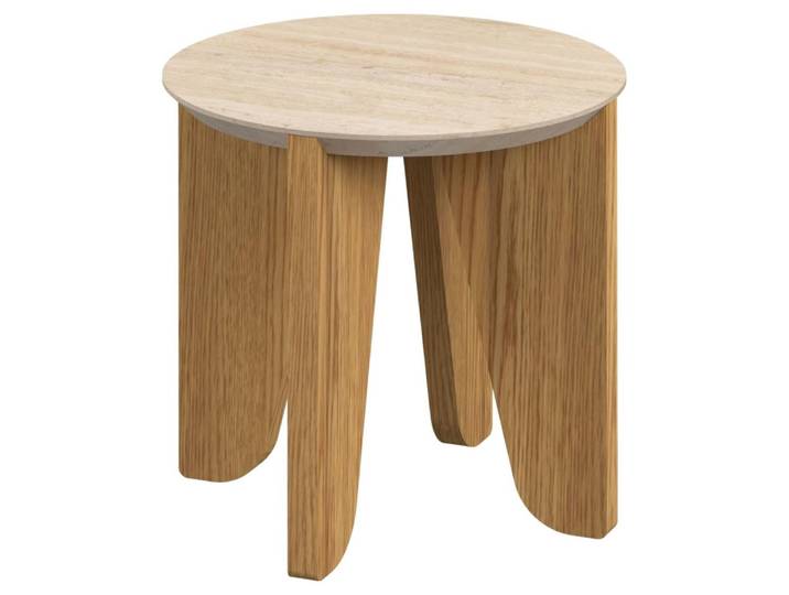 Table d'appoint ronde avec plateau effet travertin marron