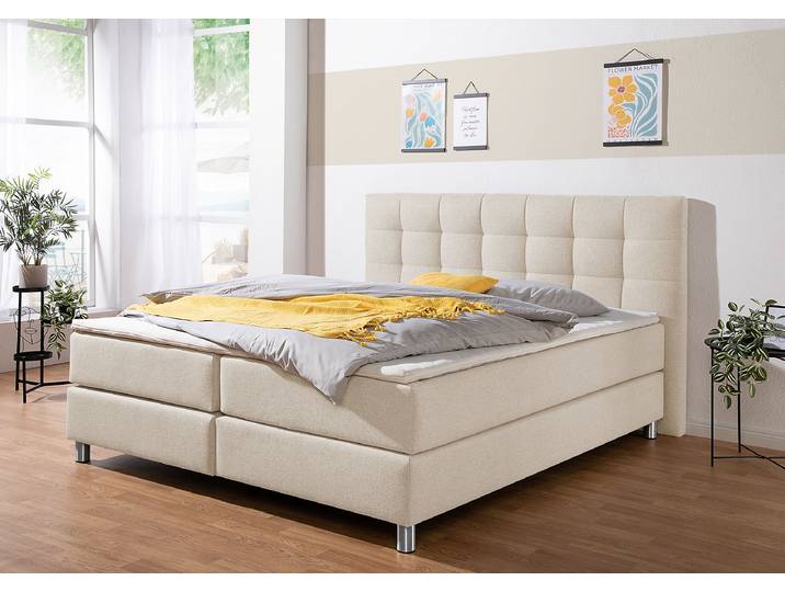 Boxspringbett Biglini 200 x 200cm Flachgewebe Norana Beige H2 Tonnentaschenfederkernmatratze