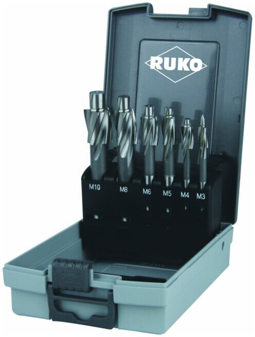 Jeux de fraises à lamer DIN 373 HSS à queue cylindrique à pilote fixe, en coffret plastique ; Ruko (102452RO)