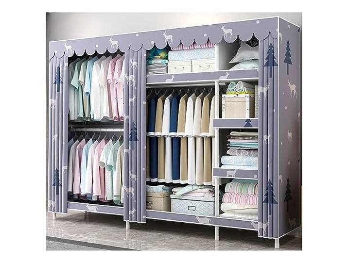 SDGBCXD Tragbarer Kleiderschrank, mit 3 Hängestangen und 5 Ablageflächen/Rosa/210 * 45 172Cm