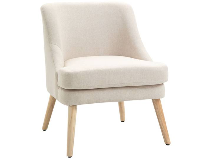 Fauteuil lounge design scandinave bois tissu beige