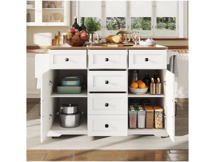 ELVORIN Buffet pliant mobile 147 x 44 x 93 cm MDF et metal blanc transformable en table