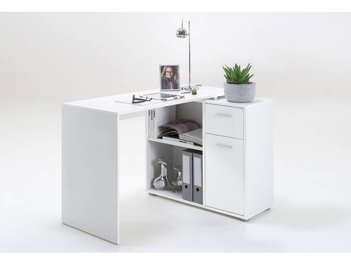 Eckschreibtisch FMD AUGSBURG , weiss (weiß), B:117cm H:73,5cm T:50cm, Tische, Eckschreibtisch, Schreibtisch/ Sideboard m. Stauraum, beids. montierb., 117 oder 148 cm
