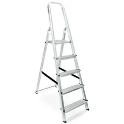 BRB Stufenleiter aus Alu, 5 Stufen, erreichbare Arbeitshöhe 2995 mm, Tragkraft 150kg