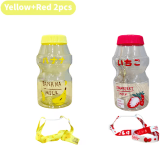 Inspire Picks 480ml Kawaii Milk Carton Water Bottle Cute Plastic Drinking Bottle With Cup And Strap yellow B Red B 2pcs 480ml